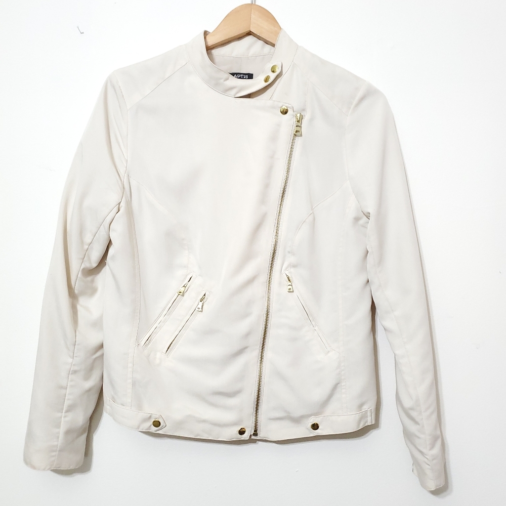 Apt 9 Lightweight Beige Moto Full Zip Jacket